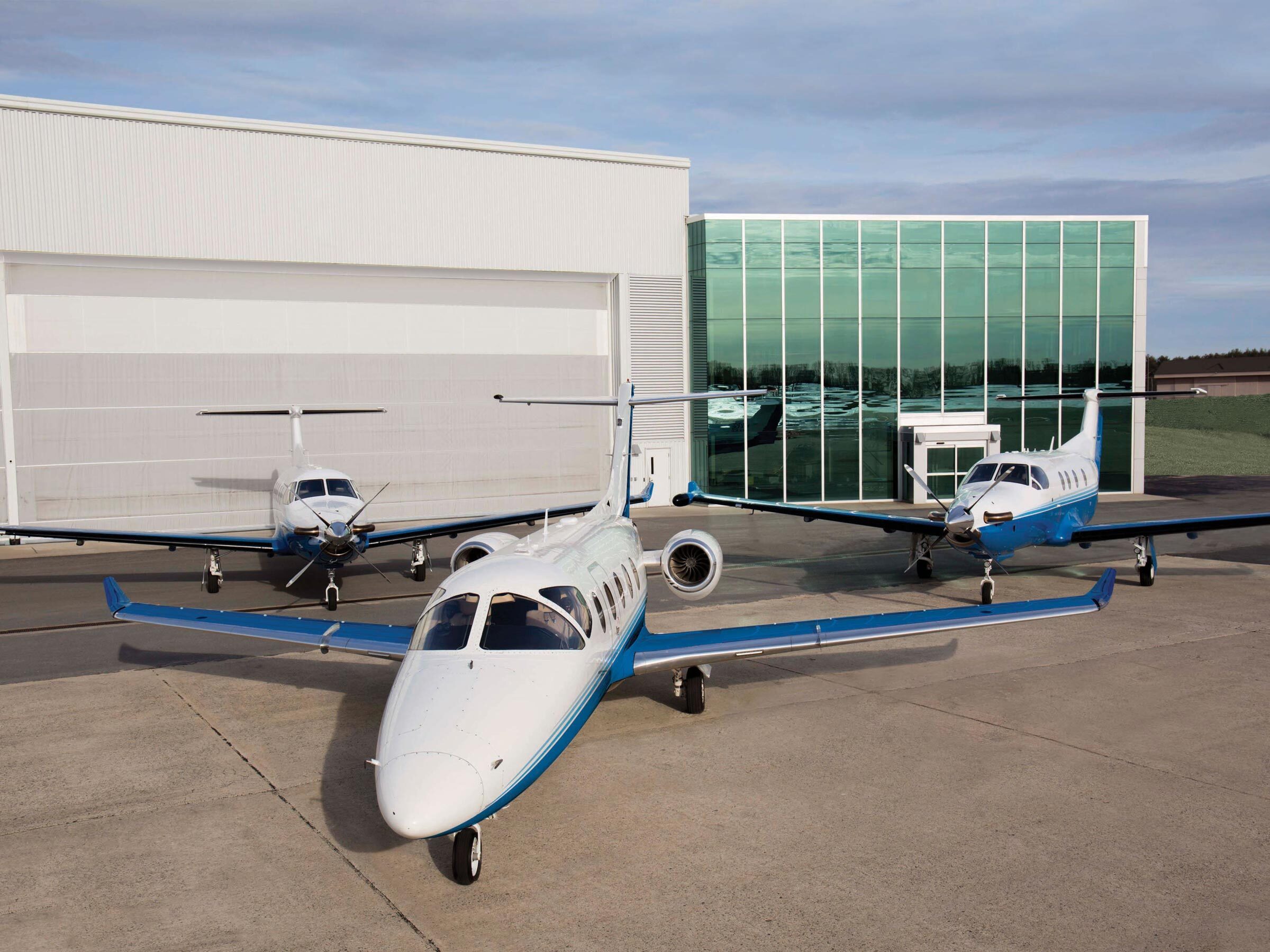 Three Pilatus aircraft at PlaneSense in Portsmouth