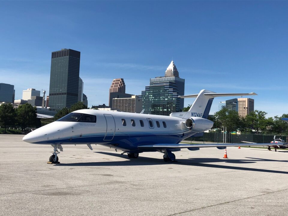 Pilatus PC-24 jet in Cleveland city